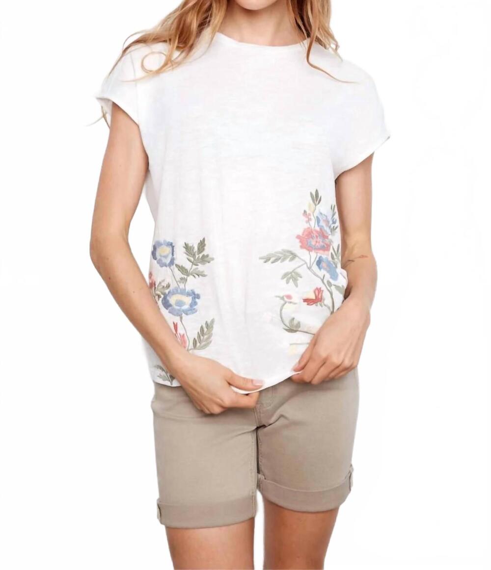 NEW CHARLIE B cap sleeve floral embroidery top in primavera